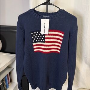 Brandy Melville Navy Blue Sweater with Flag Design
